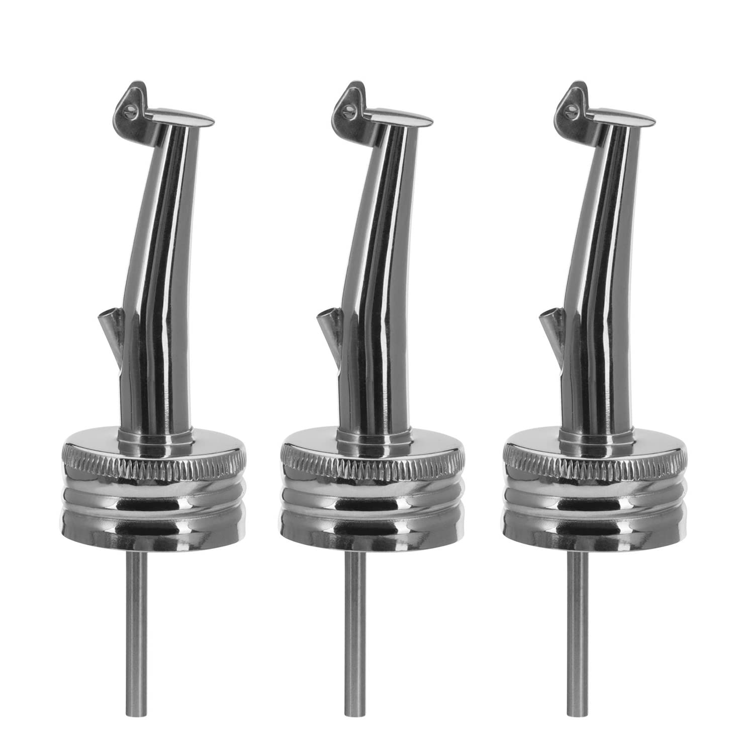 Westmark 3 spirits/oil pourers for bottles with screw thread, diameter 28 mm, with flap, with trachea, metal/stainless steel, Inox Gastro, silver, 452022E3