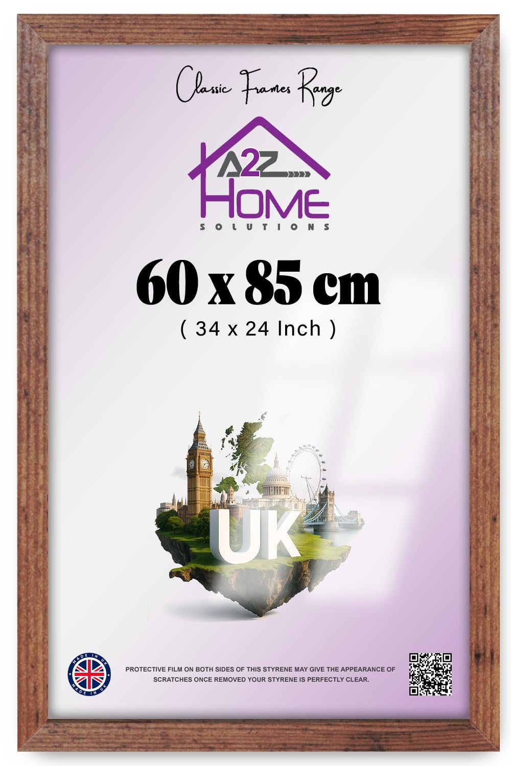 A2Z Home Solutions — Flat Engineered Wood Poster Frame (60 X 85 CM) | Rustic Wall Décor 34 X 24 Inch For Home, Art, Wall Gallery, Photo Display, Living Room, Bedroom | Office — Wall Mount Kit