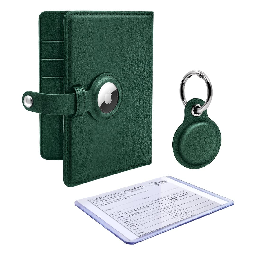 Wallet Passport fits with AirTag® Travel Package with Cover Holder Case and Luggage Keychain Tag Accessory with Vaccine Card Protector for Men and