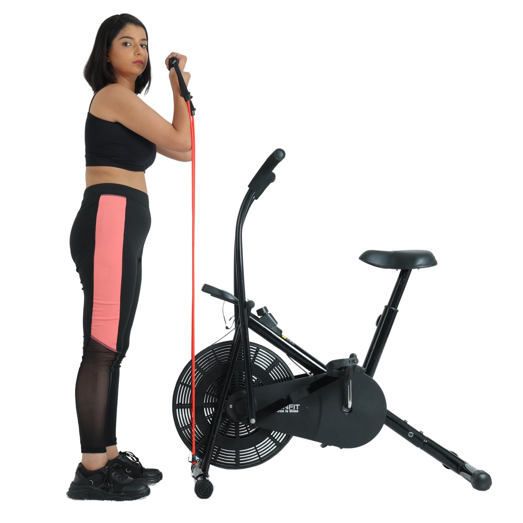 BIONFIT® Patented Design Gym Cycle for Men & Women | 2-Year Warranty | Air Bike with Attached Resistance Band | Max User Weight: 100 Kg | Upright Exercise Cycle for Home | DIY Installation-image-15