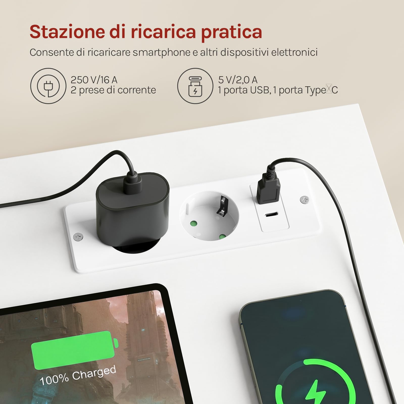 WOLTU Scrivania Angolare con Libreria, 120x100 cm, Scrivania a L con 2 Prese e Porta USB-C, Tavolo da Lavoro per Ufficio Camera da Letto Studio, Bianco