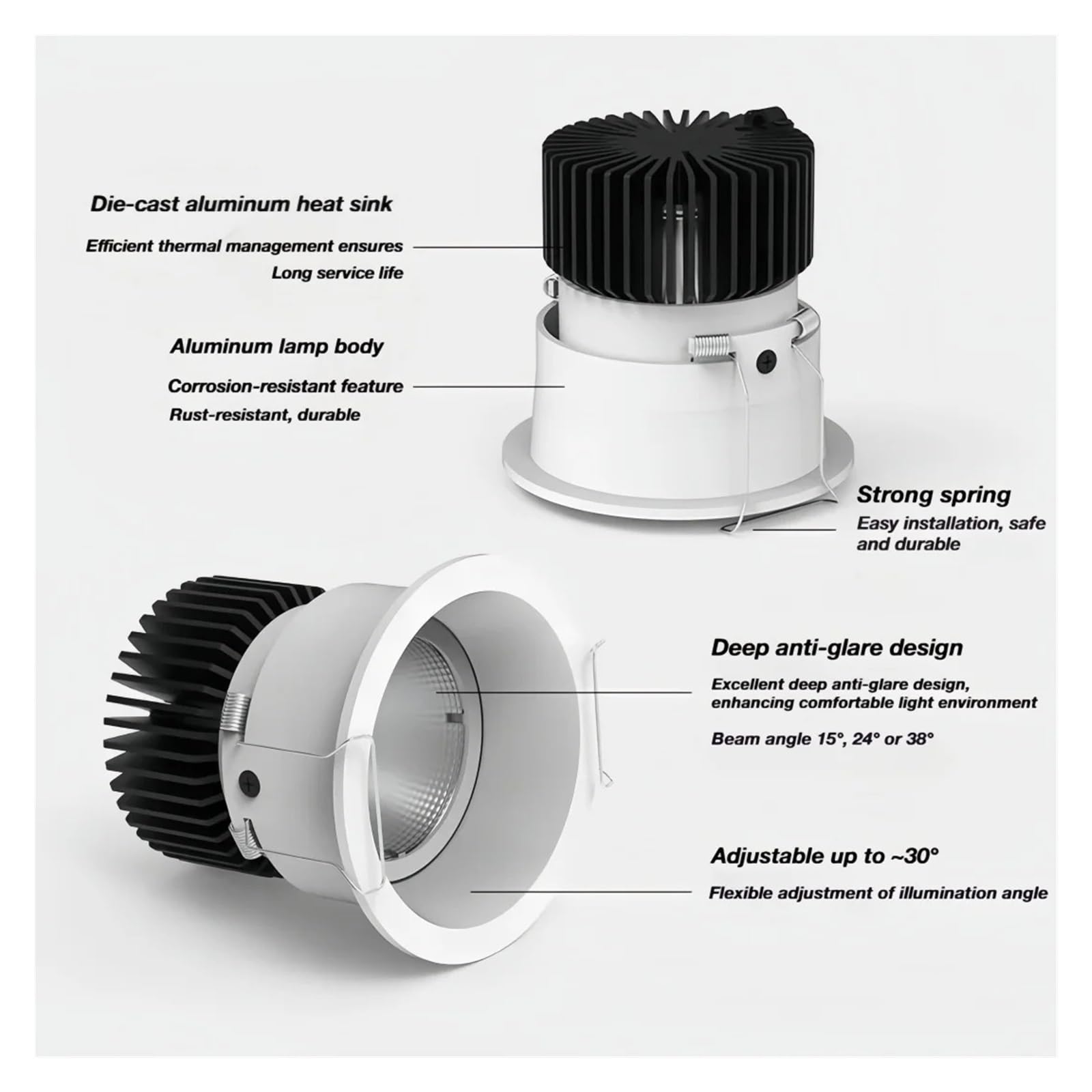 Genérico Downlight regulable antideslumbrante empotrado 7w9w12w15w 18W llevó la luz del panel redondo techo proyector