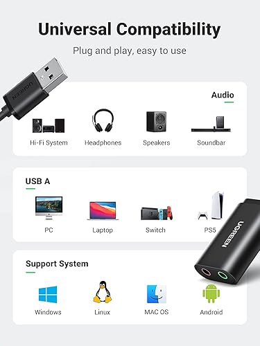 Miniatura 3 de UGREEN Paquete de adaptador de audio USB con adaptador de audio macho de 0.138 in a 2 RCA