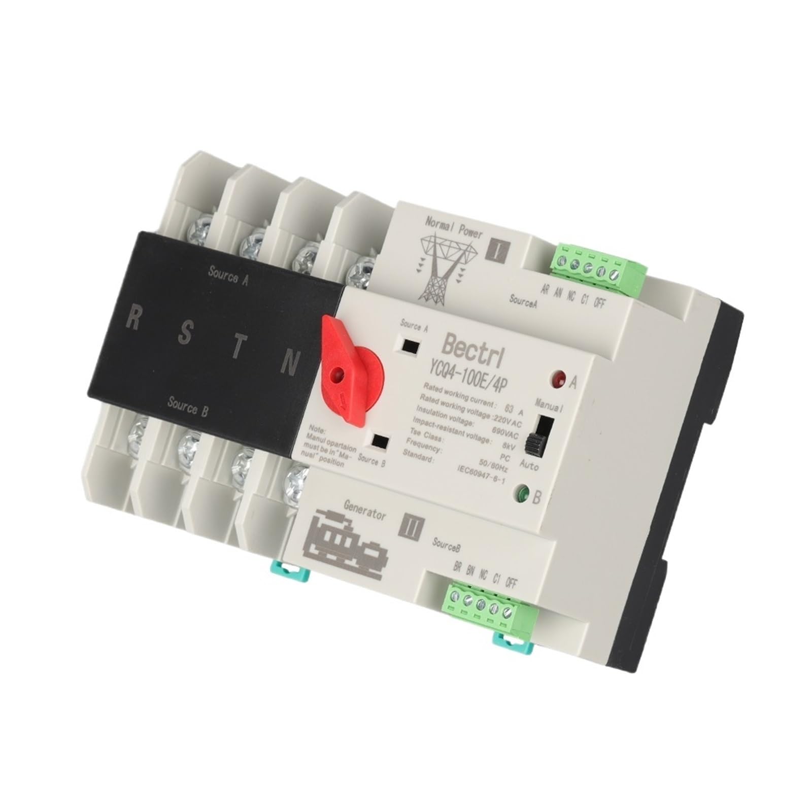 GVBAEPIEO 2P 3P 4P Din Rail ATS Dual Power Automatic Transfer Switch Electrical Selector Switches Uninterrupted(100a,4)