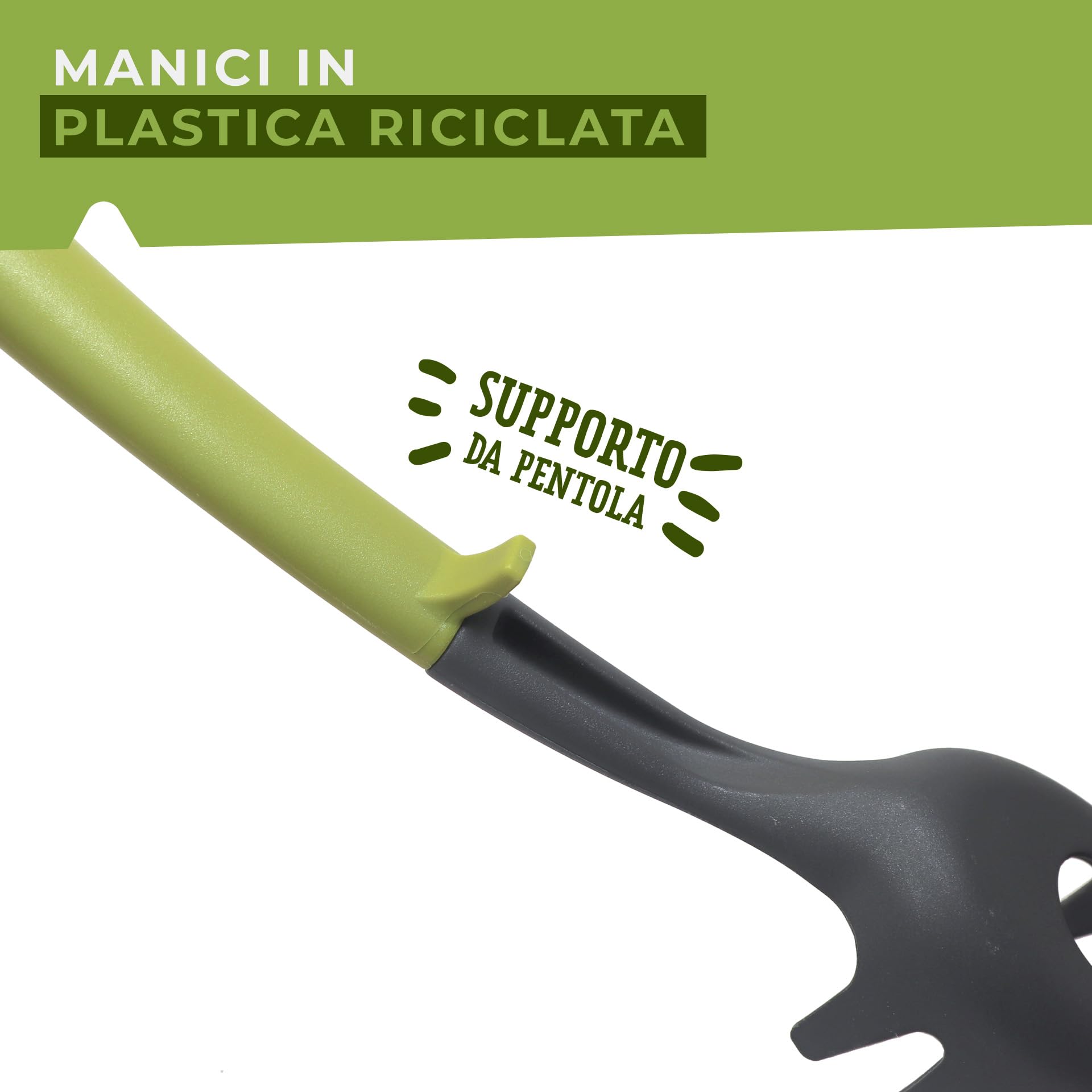 Fackelmann Set di utensili da cucina 6 pezzi, mestoli in nylon, utensili lavabili in lavastoviglie, mestoli da cucina resistenti al calore fino a 200 °C, Linea Oliva