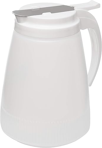 EcoQuality - Dispensador de jarabe de plástico de 32 onzas con tapa de plástico y cubierta deslizante de acero inoxidable, dispensador de jarabe,