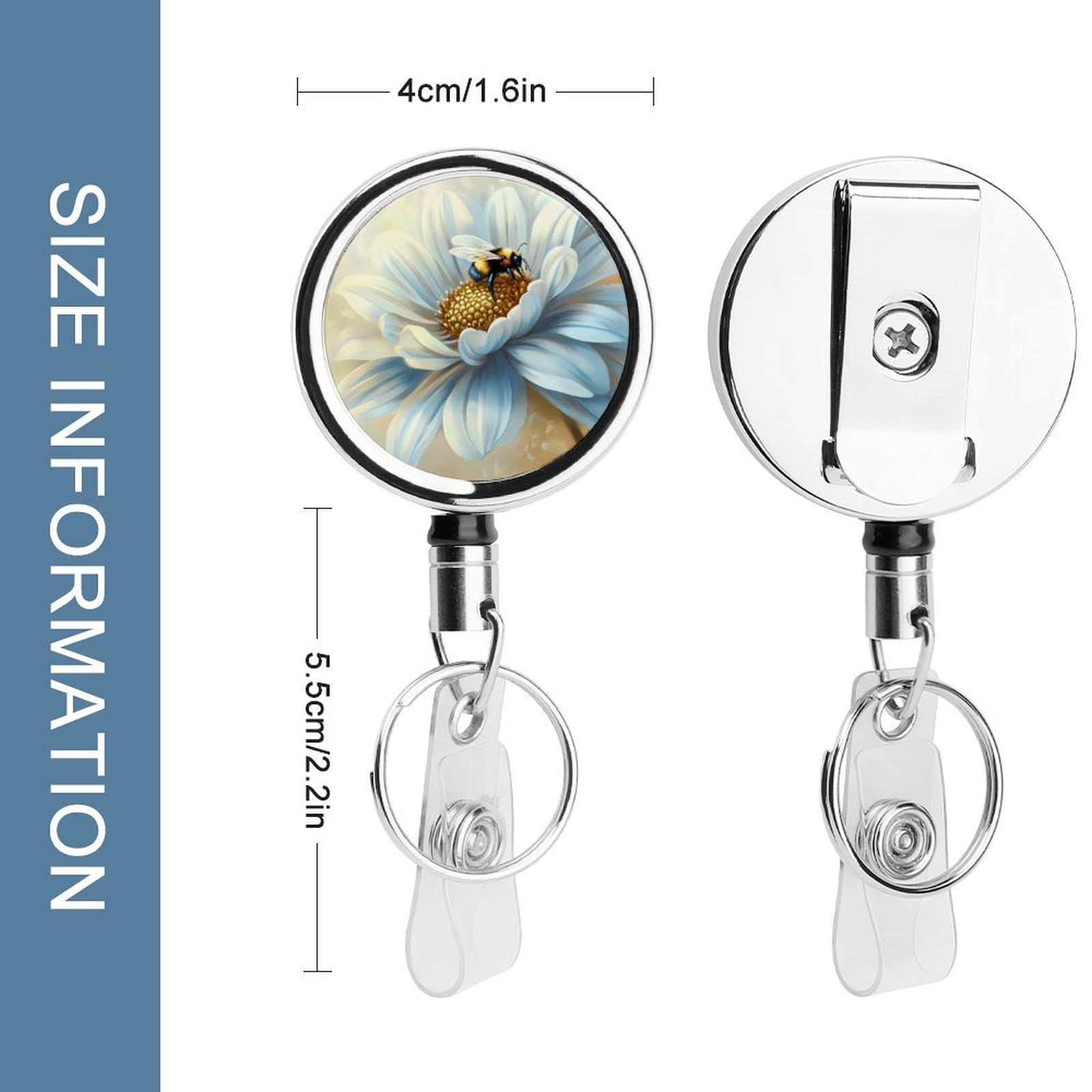 Flower Bee Retractable Badge Holder Metal ID Name Holder Key Ring with Belt Clip