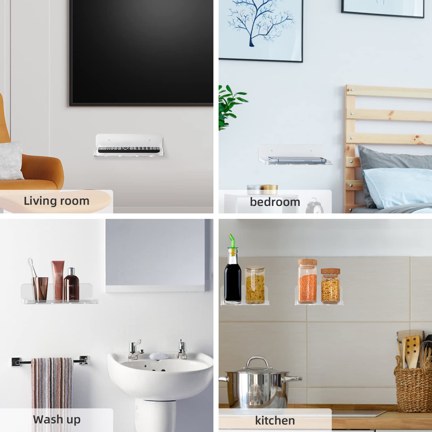 Blanou Acrylic Small Wall Mount Floating Camera Shelf 2 Pack Baby Monitor Holder, Echo Dot 5th Wall Mount Storage, Clear Mini Flexible Shelf for Bathroom, Bedroom, Kitchen