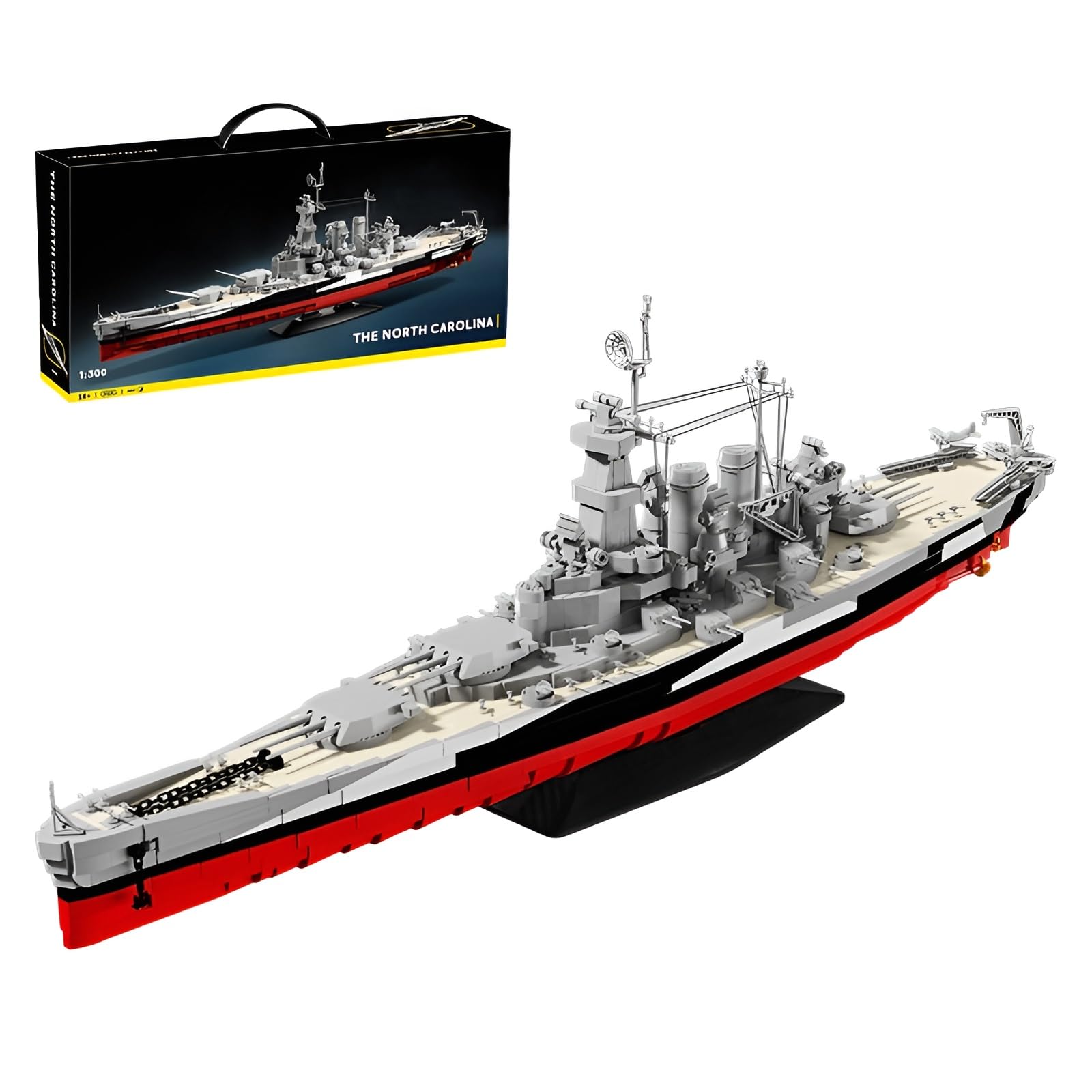 North Carolina Battleship Building Set — 2662PCS 1:300 Scale WWII USS Warship Bricks Kit Display Base, Collectible Historical Military Model Ship, Home Decor, Creative Gift for Adults, Teens