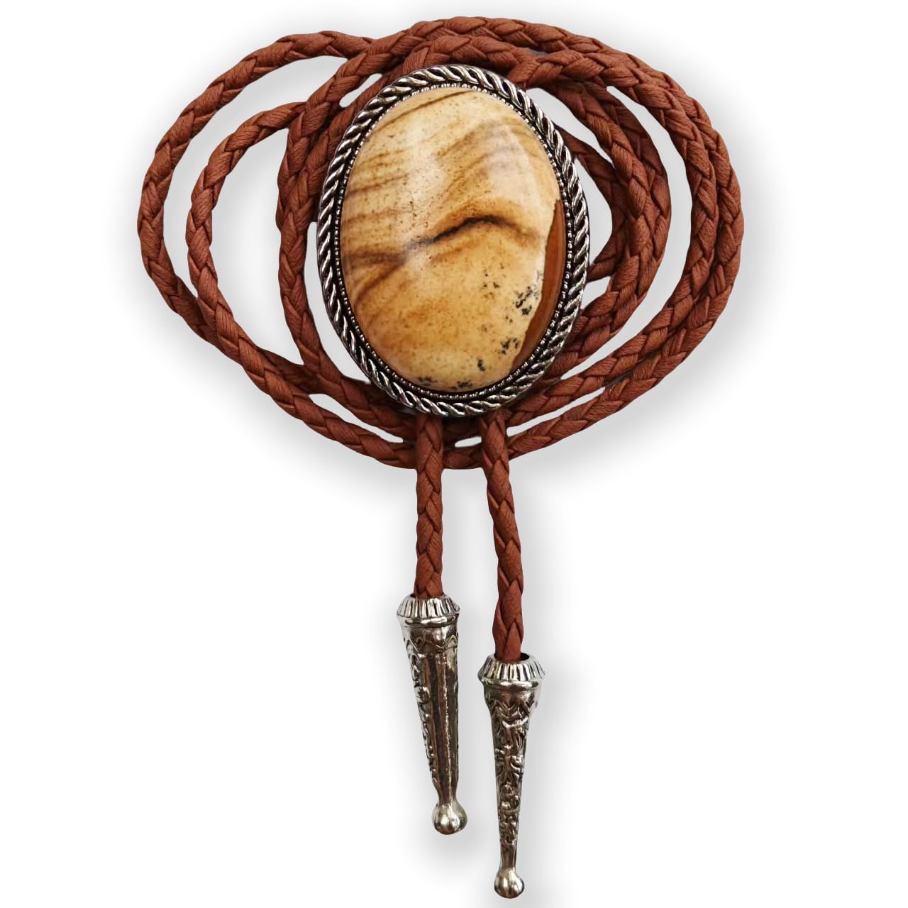 Himongoo Unisex Sandstone Bola Bolo Tie - Brown Leather Wedding Necktie For Men Women - Western Style Bolo Necktie