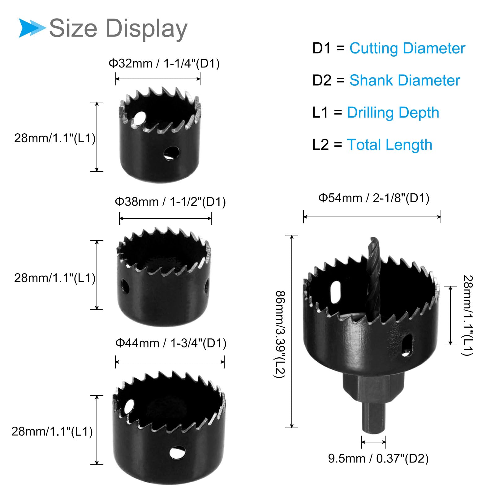 CoCud Bi-Metal Hole Saw, 32mm to 54mm Dia Hole Saw, High Speed Steel Cutter Black - (Applications: for Wood Brass Zinc), 1-Pieces - Image 2