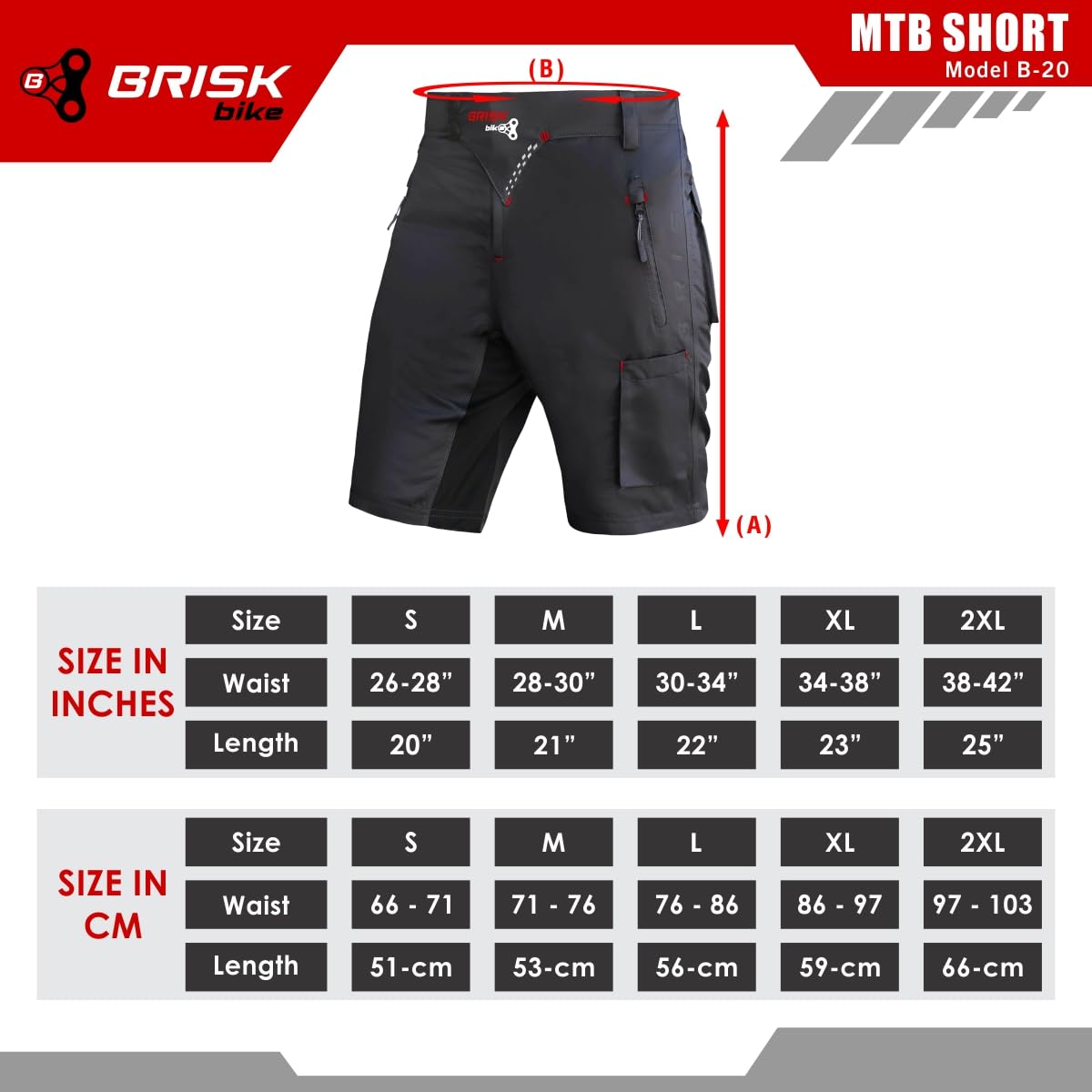 Brisk Bike MTB Short B - 20 (Black, XL)