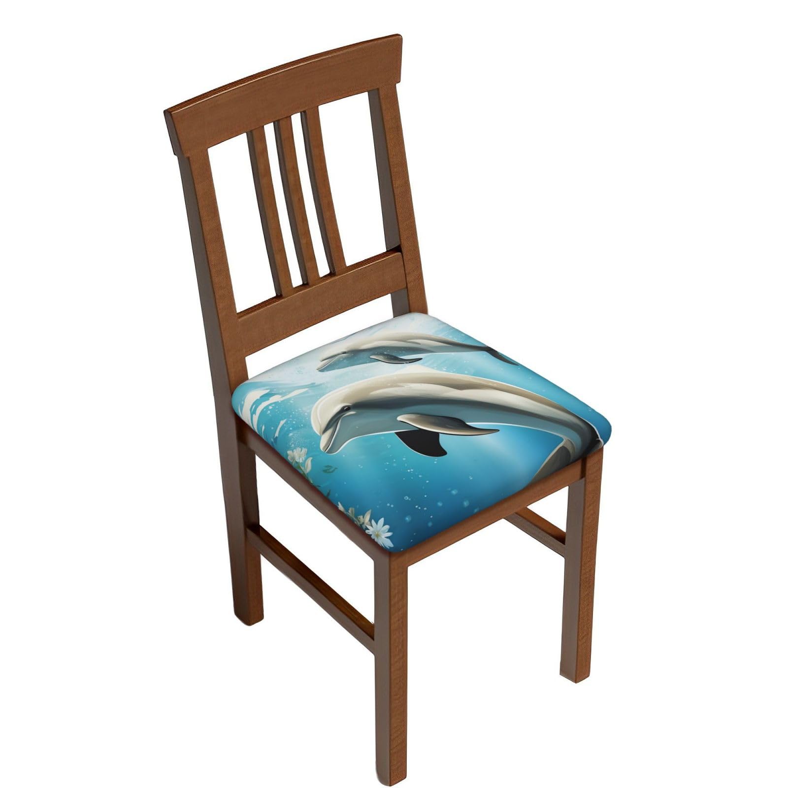 DWVTSLH Kiss Dolphin Tale Bar Stool Covers Square, Two Pieces High Elastic Soft Seat Cushion Cover Protector Washable Barstool Slipcovers Nonslip Replacement Square Bar Chair Covers