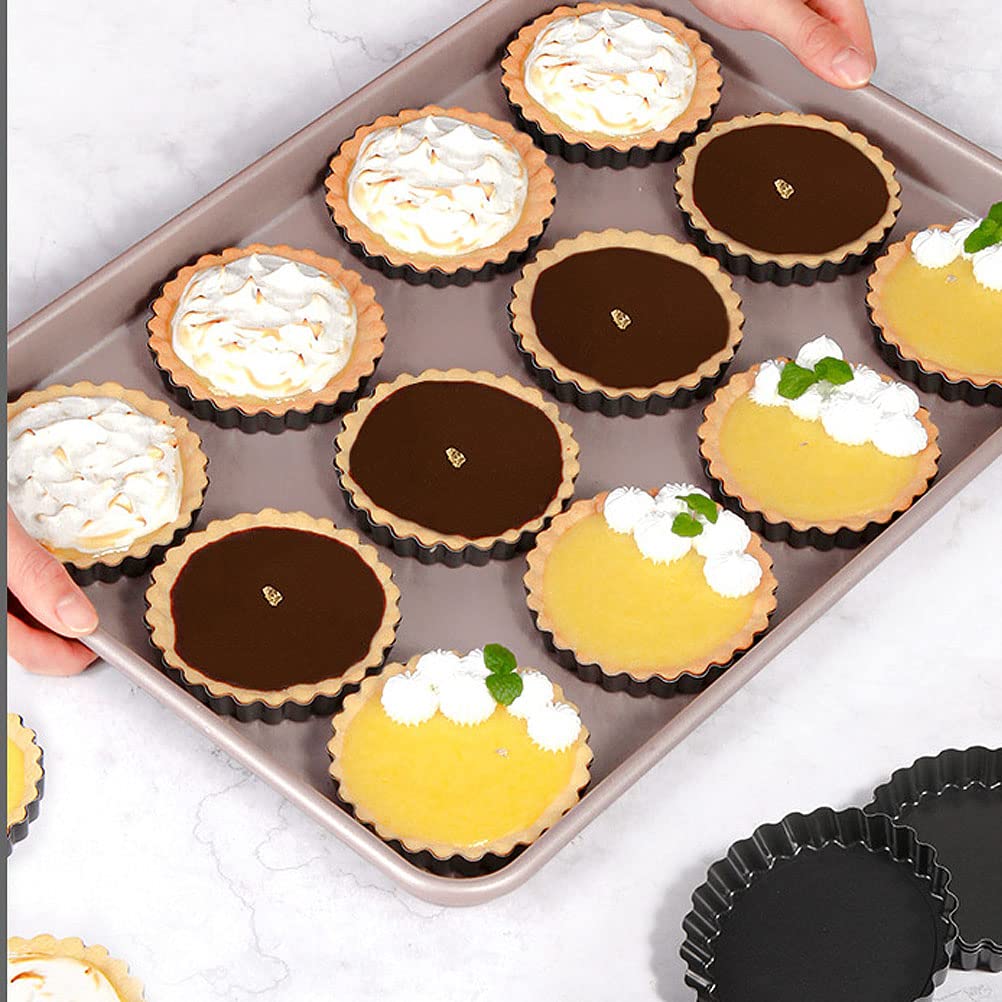 CANDeal Mini Moules à Tarte 3,8" avec Moule à Quiche Rond Antiadhésif à Fond Amovible, Côté Cannelé Robuste pour Tartes, Gâteaux Mousse, Desserts (12 Paquets)