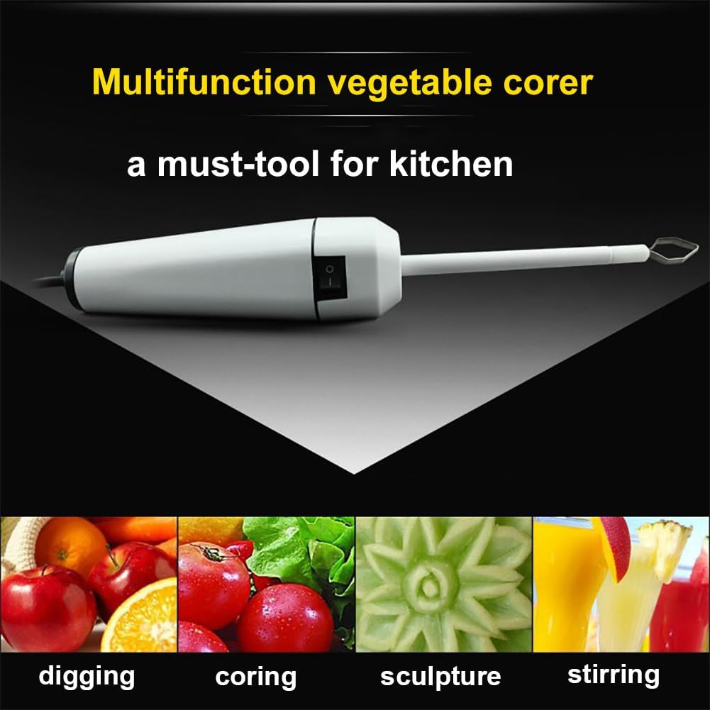 Descorazonador eléctrico de verduras, herramienta de excavación de calabacín de mano con velocidad ajustable, removedor de semillas de frutas de acero inoxidable, operación con un botón, incluye 2