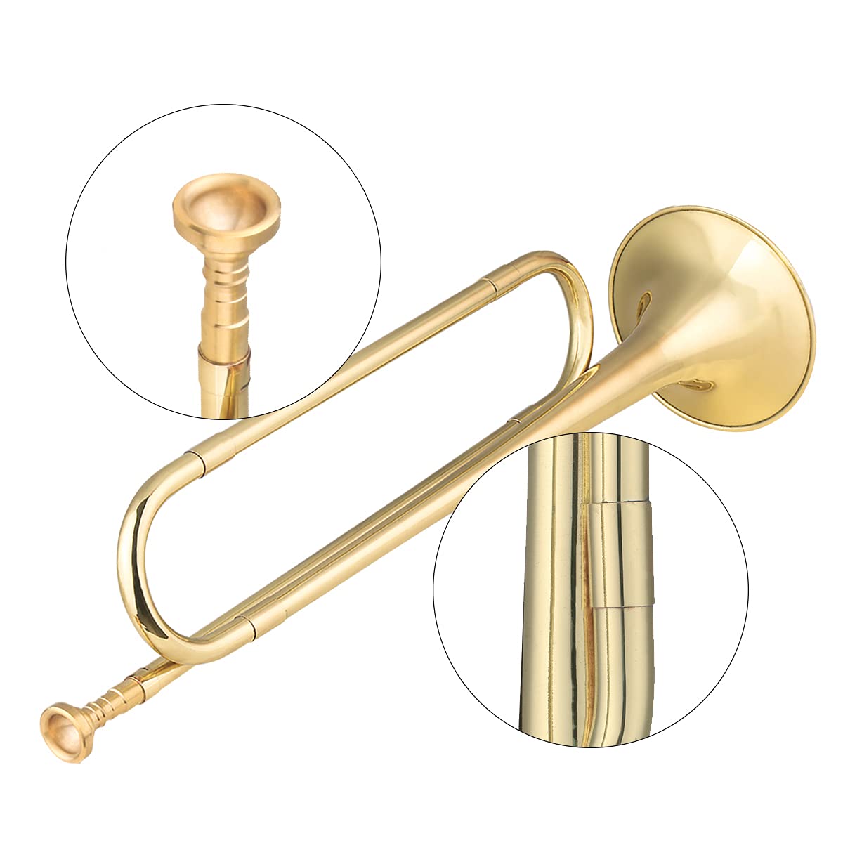 Llamada de Corneta en Forma de C de latón chapada en Oro, Instrumento Musical de caballería con Boquilla para Principiantes, Banda Escolar, Orquesta Militar (18,7 Pulgadas)
