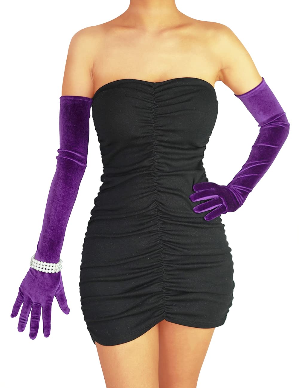 XXDingbs Women's 24 Inches Long Velvet Gloves for Wedding Opera Dinner Party 20s Gloves Elbow Length Glove: Purple