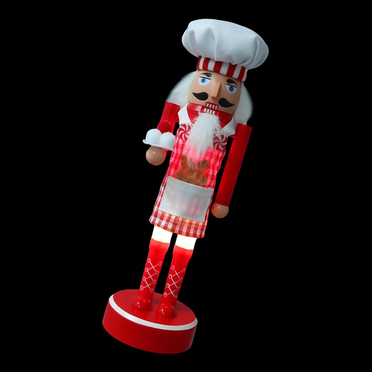 Lighted Christmas Nutcracker Chef Figurine PVC Holiday Nutcracker Soldier Ornament with Candy Cane Cooking Hat for Kitchen Table Centerpiece Seasonal Home Décor