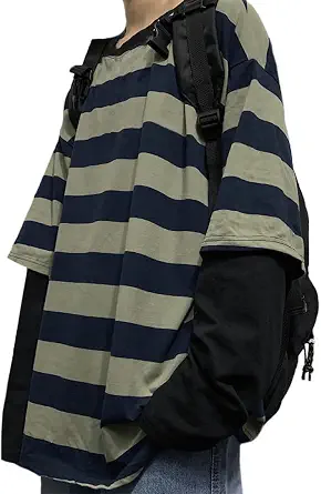 Harajuku Oversized Striped Long Sleeve Crew Neck T-Shirt for Couples