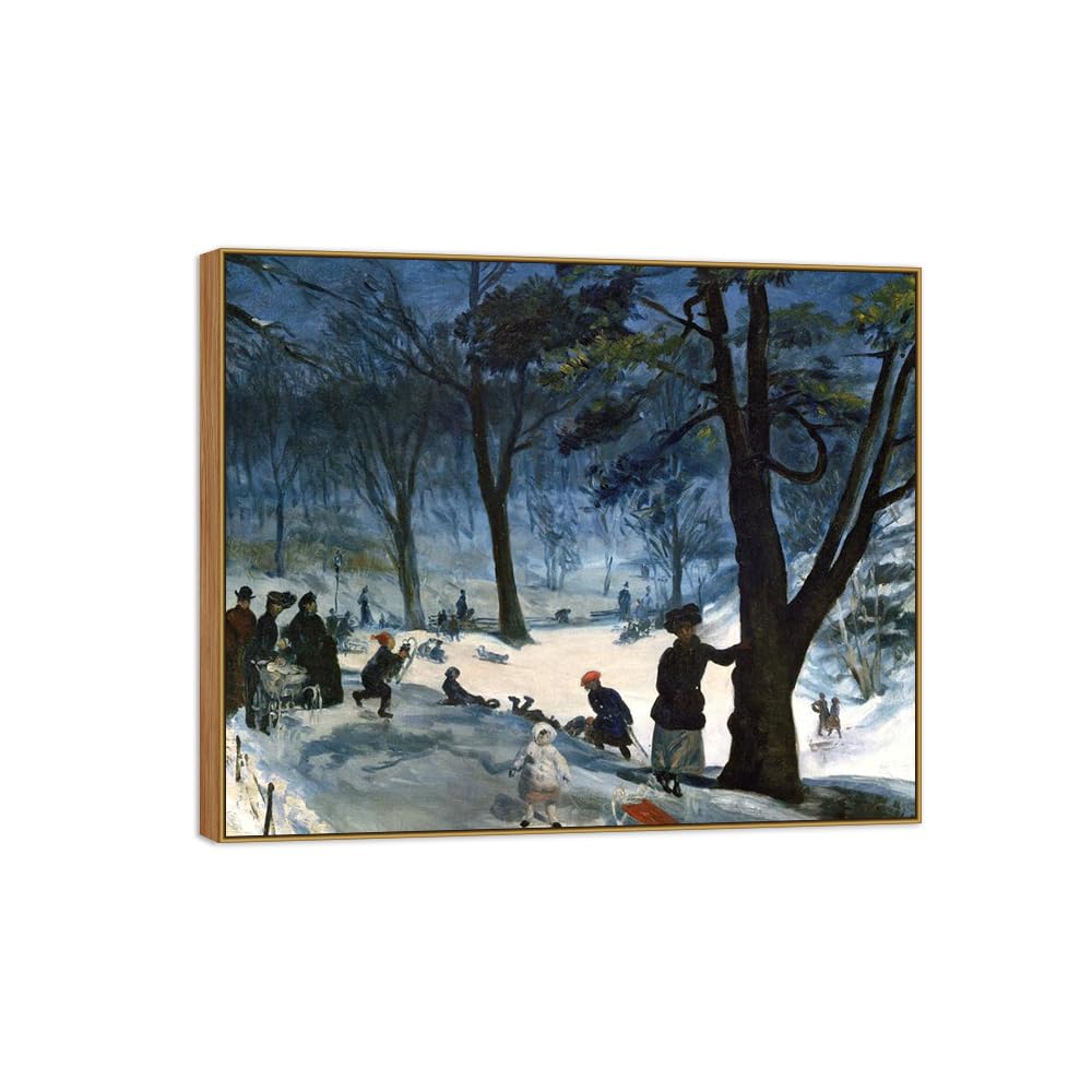 SDYSKKUG William Glackens Canvas Wall Art Prints for Living Room. Winter Park 85x70cm Wood Frame