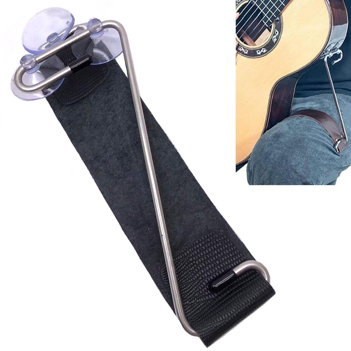 Gitarren-Balance-Unterstützung – Leder klassische Auflage, Z-Form Fußhocker-Gurt, professionelle Lifter Beinstütze Halterung für Spieler – Schwarz