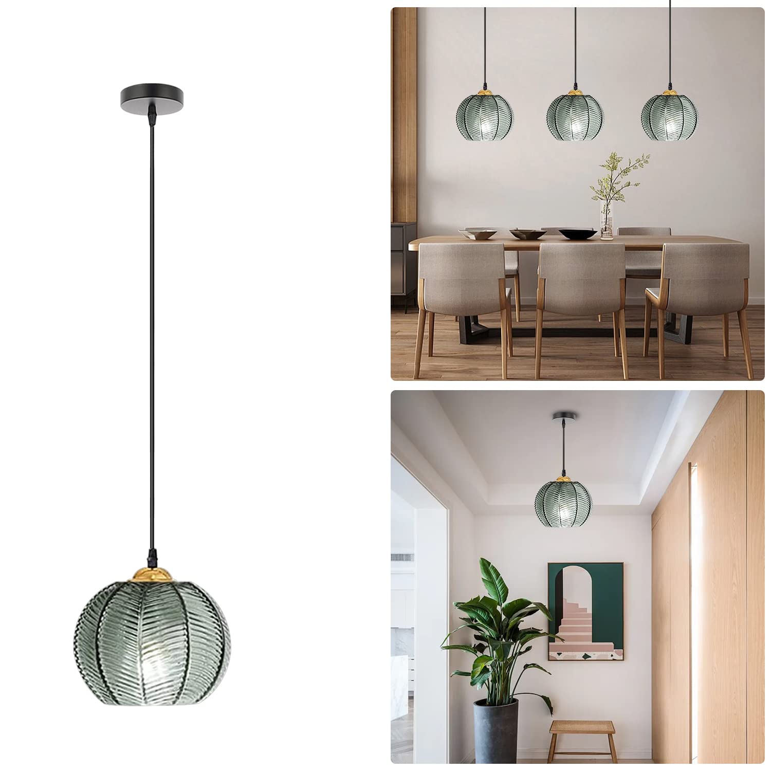 Genérico Lámpara Colte De Cristal De Estilo Industrial, Cable Ajustable, Casquillo E27, Pantalla Gruesa con Luz Suave, Ideal para Salón Y Dormitorio (One)