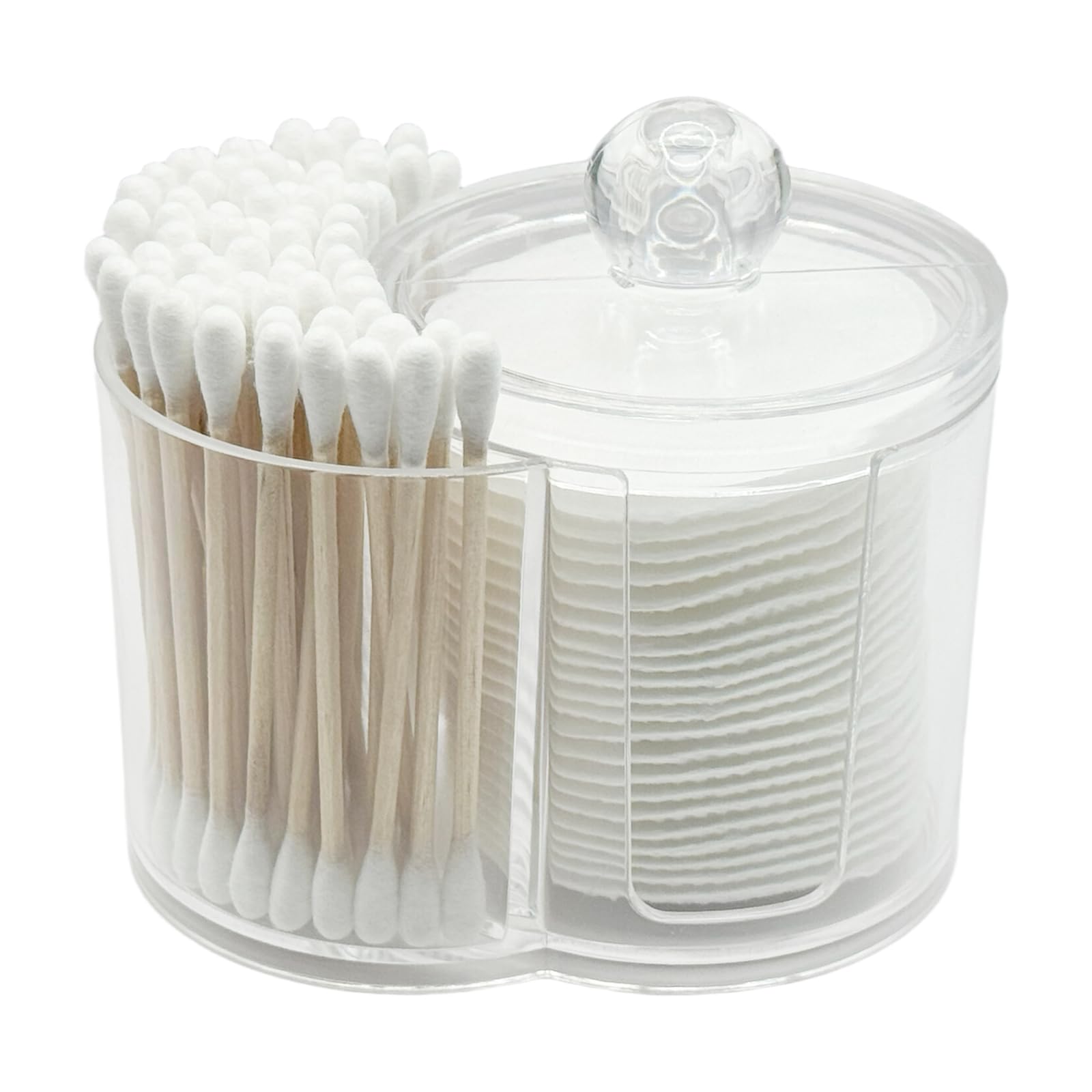 Akosale Makeup Pad Holder with Lid and Cotton Swab Storage, Clear Plastic 2-in-1 Dual Compartment Bathroom Vanity Organizer, Durable PS Canister for
