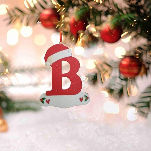 Adornos para árbol de Navidad con iniciales B con sombrero de Navidad, colgante de decoración de árbol de Navidad, 26 letras, divertida decoración