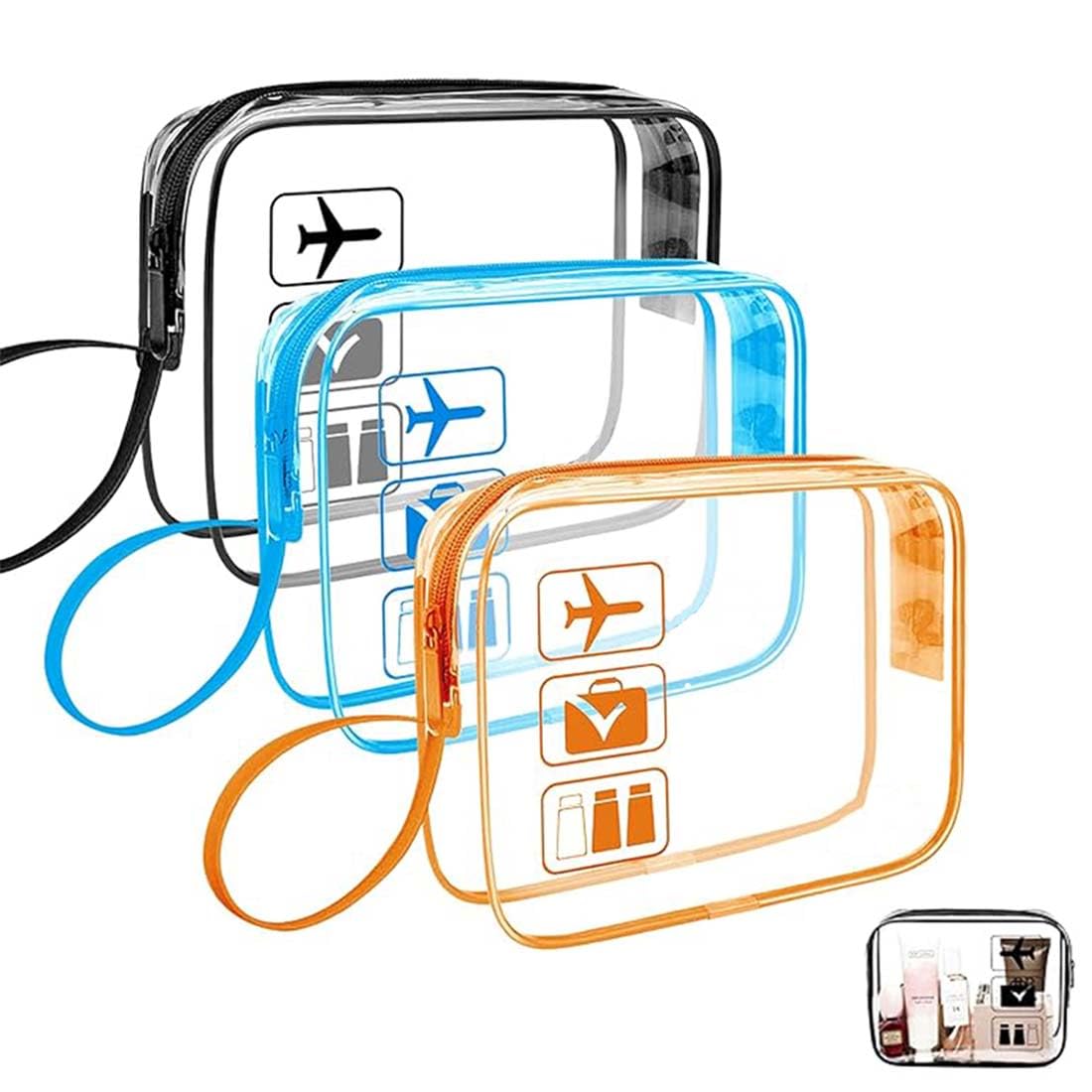 3 Beauty Case Da Viaggio Trasparenti - Borse Per Cosmetici Con Zip, Impermeabili, 20.5x15.5x5 Cm, Per Uomo E Donna, PVC E TPU - Foto 5