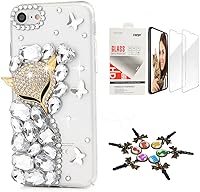 Vista 5 de STENES Bling Funda compatible con iPhone 5C, elegante, hecha a mano en 3D [serie brillante], diseño de hipocampo coral con protector de pantalla