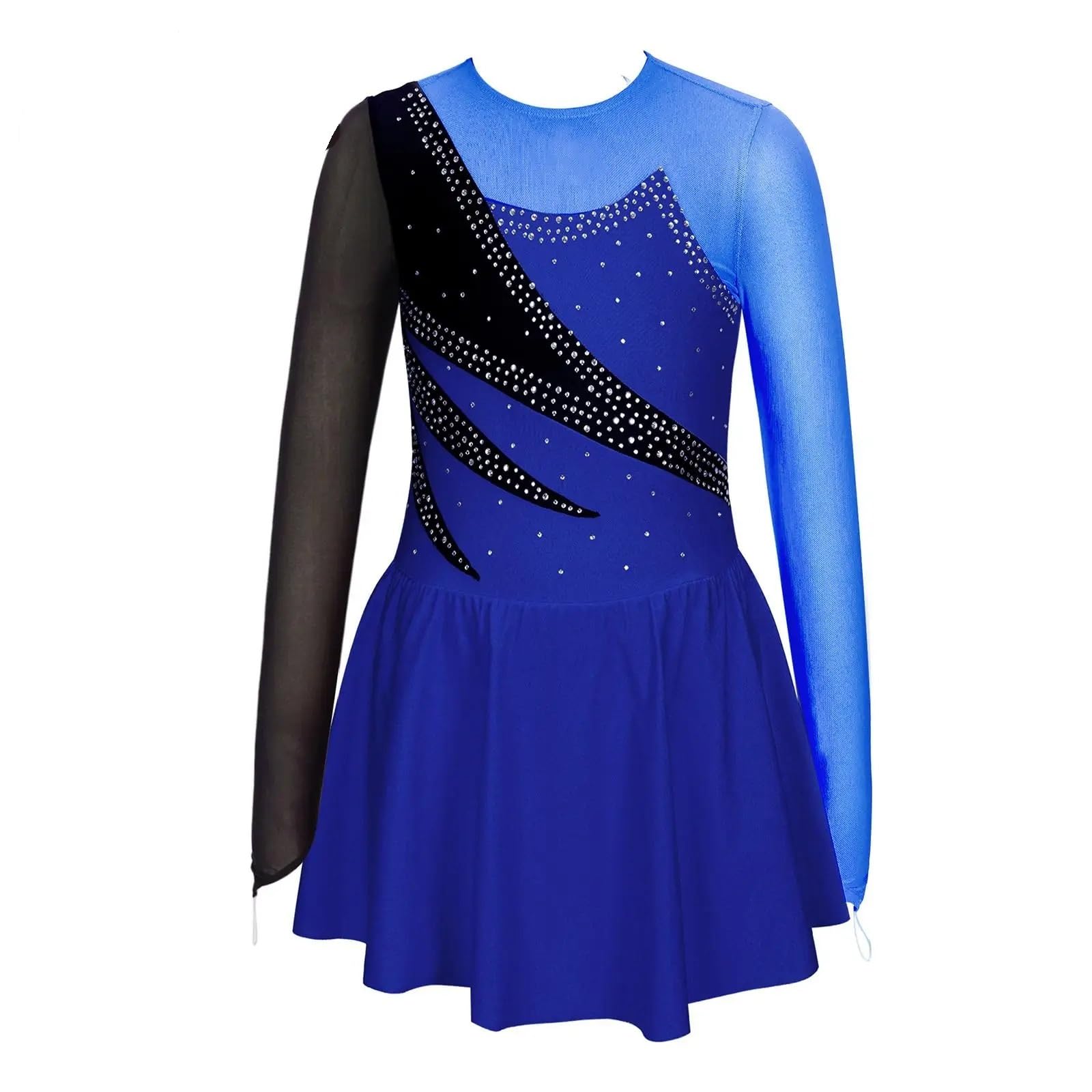 Kinder Mädchen Langarm Strass Eiskunstlaufkleid Patchwork Ballett Gymnastik Performance Kleidung