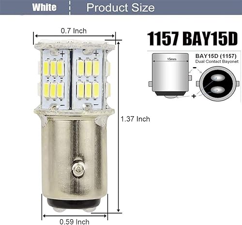 Miniatura 3 de Paquete de 4 bombillas LED BAY15D superbrillantes de 6500 K, color blanco de baja potencia, 1157 2057 2357 7528, repuesto para luces de marcha atrás