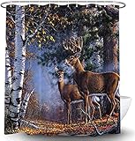 Deer Shower Curtain for Bathroom, Rustic Cabin Hunting Fall Forest Animal Fabric Shower Curtains Set, Country Wilderness Elk Farmhouse RV Bathroom Accessories Decor, Hooks Included 72x72 Inch