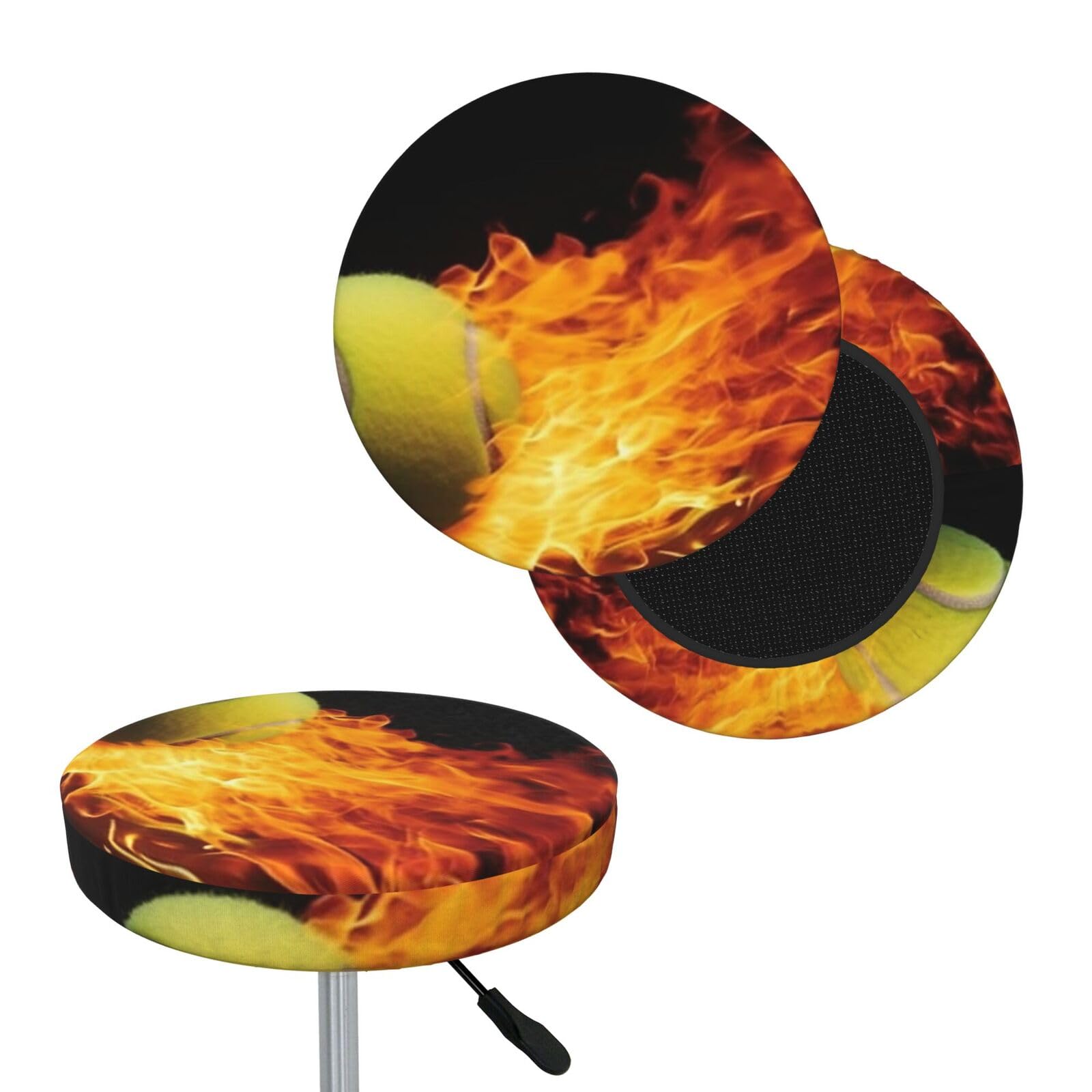 FekiLoot Burning Tennis Pictures Round Bar Stool Covers Stretch Washable Bar Stool Covers Dustproof Slipcover Bar Chair Covers with Elastic Band for Bar Kitchen Living Room Decor 13 Inch