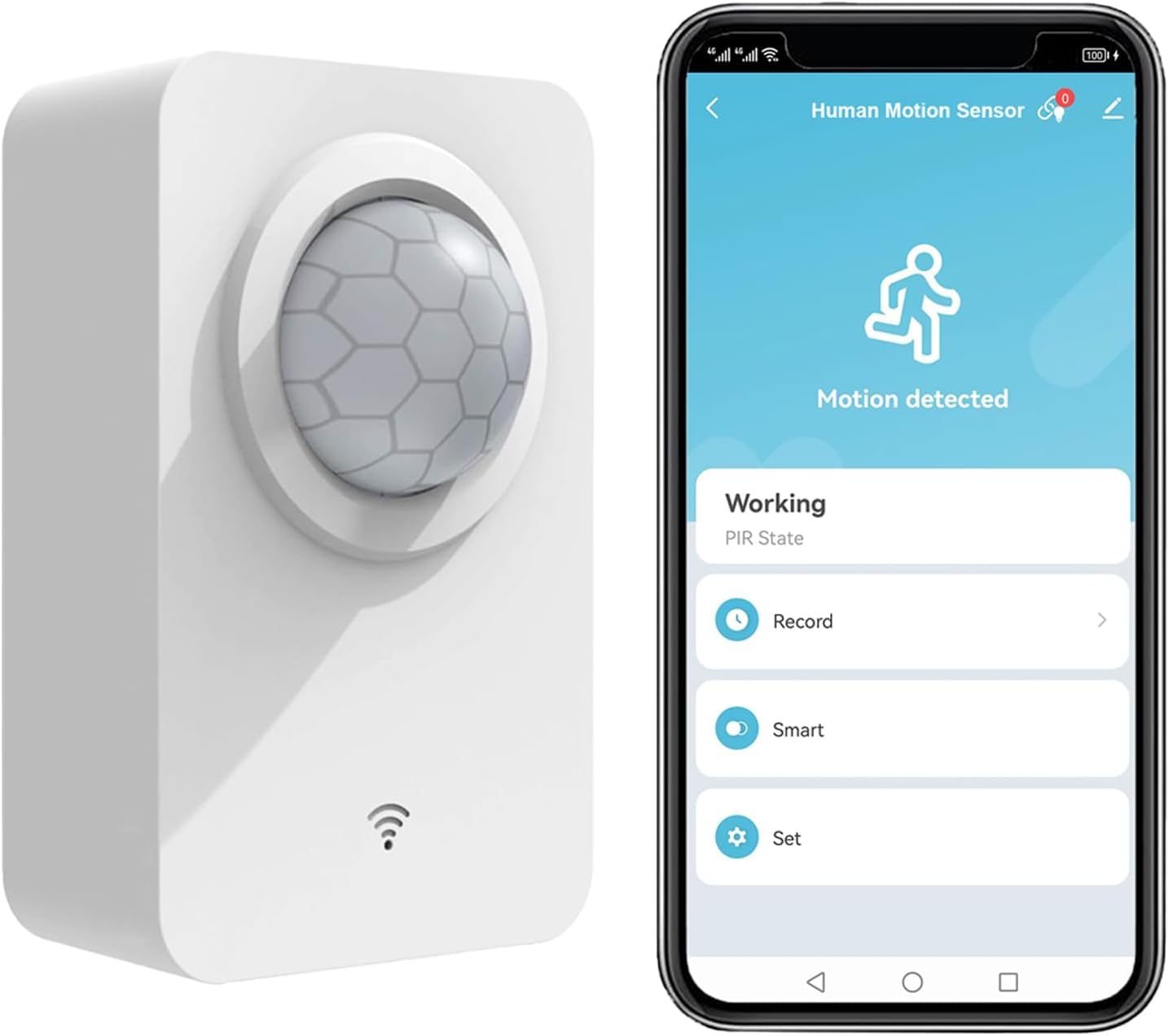RISOON Sensor de Movimiento Inteligente Pir-Bewegungsmelder: Infrarrojo WiFi Movimiento Detector de Movimiento inalámbrico Con alimentación de batería & USB, Monitor App Compatible Alexa (1-Pack)