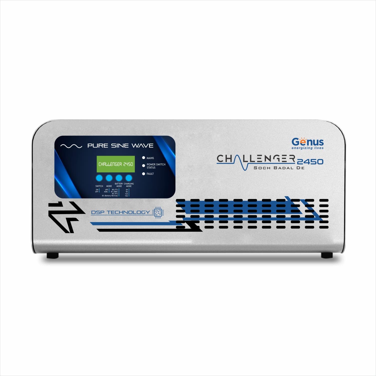 Genus Challenger 2450 Pure Sine Wave 2000VA 24 Volt Double Battery Inverter UPS for Home Officeand Shops with Unique Battery Revival Mode-image-32