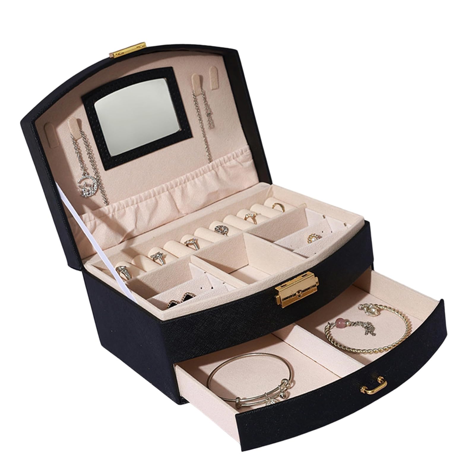 Zxfdsfdbnm Foldable Vanity Mirrored with Jewelry Organiser PU Leather Construction Storage Case for Necklace Earrings Travel Jewelry Planner with Glass