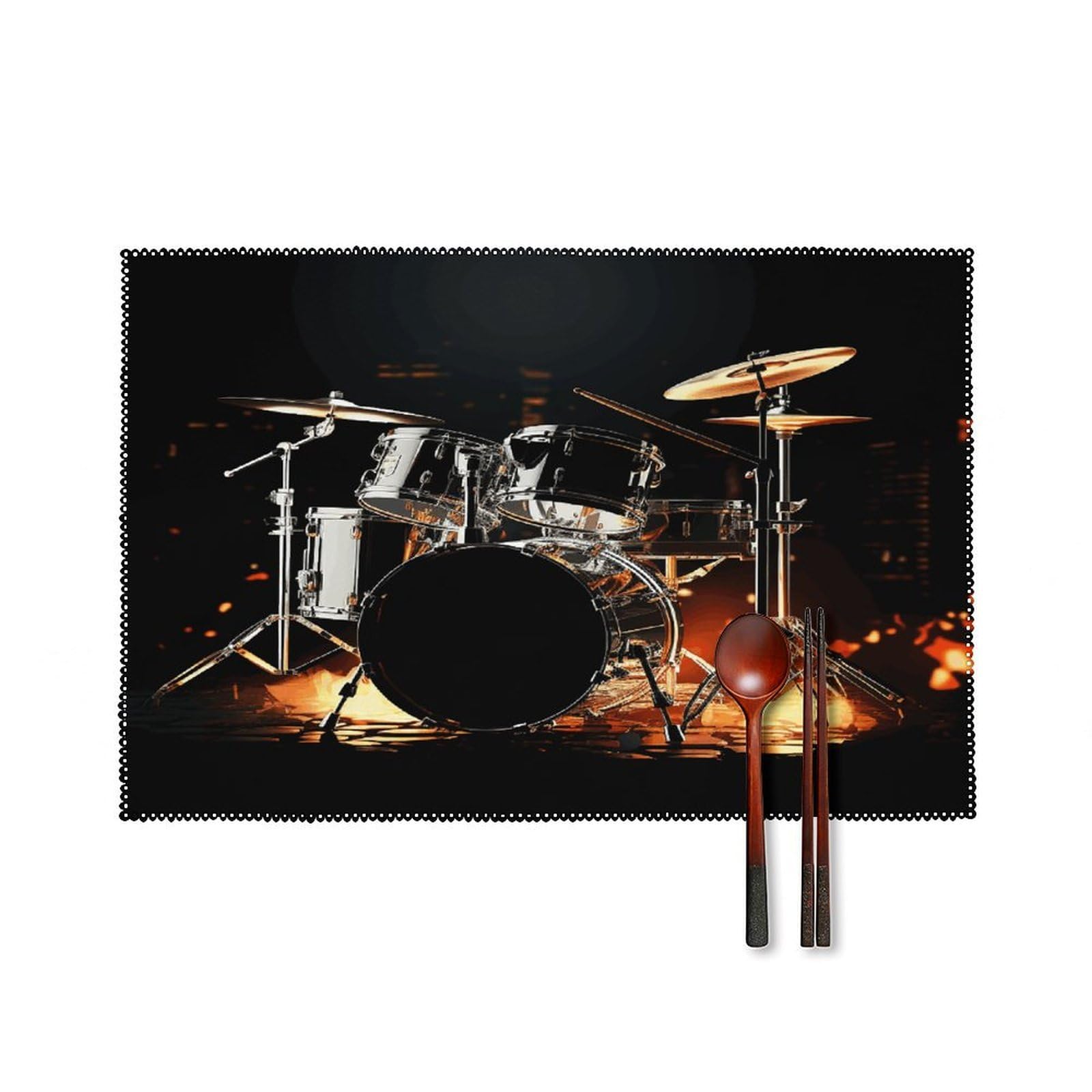 Drummer Placemats Set of 4 Heat Resistant Non-Slip Place Mats Reusable Dining Table Mats Canvas Place Mat Anti-Fading Waterproof Placemats for Dining Table Decor