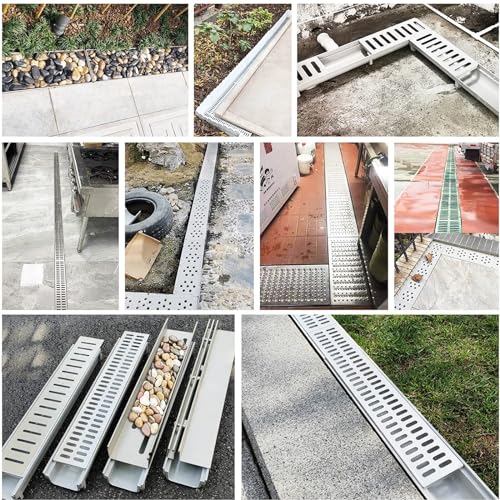 Sistema de Zanja de Drenaje de Acero Inoxidable de 2 pies para Patios y entradas de vehículos, Canal de Drenaje para Jardines y Pisos de concreto, Cubierta de sumidero con Rejilla Plateada d