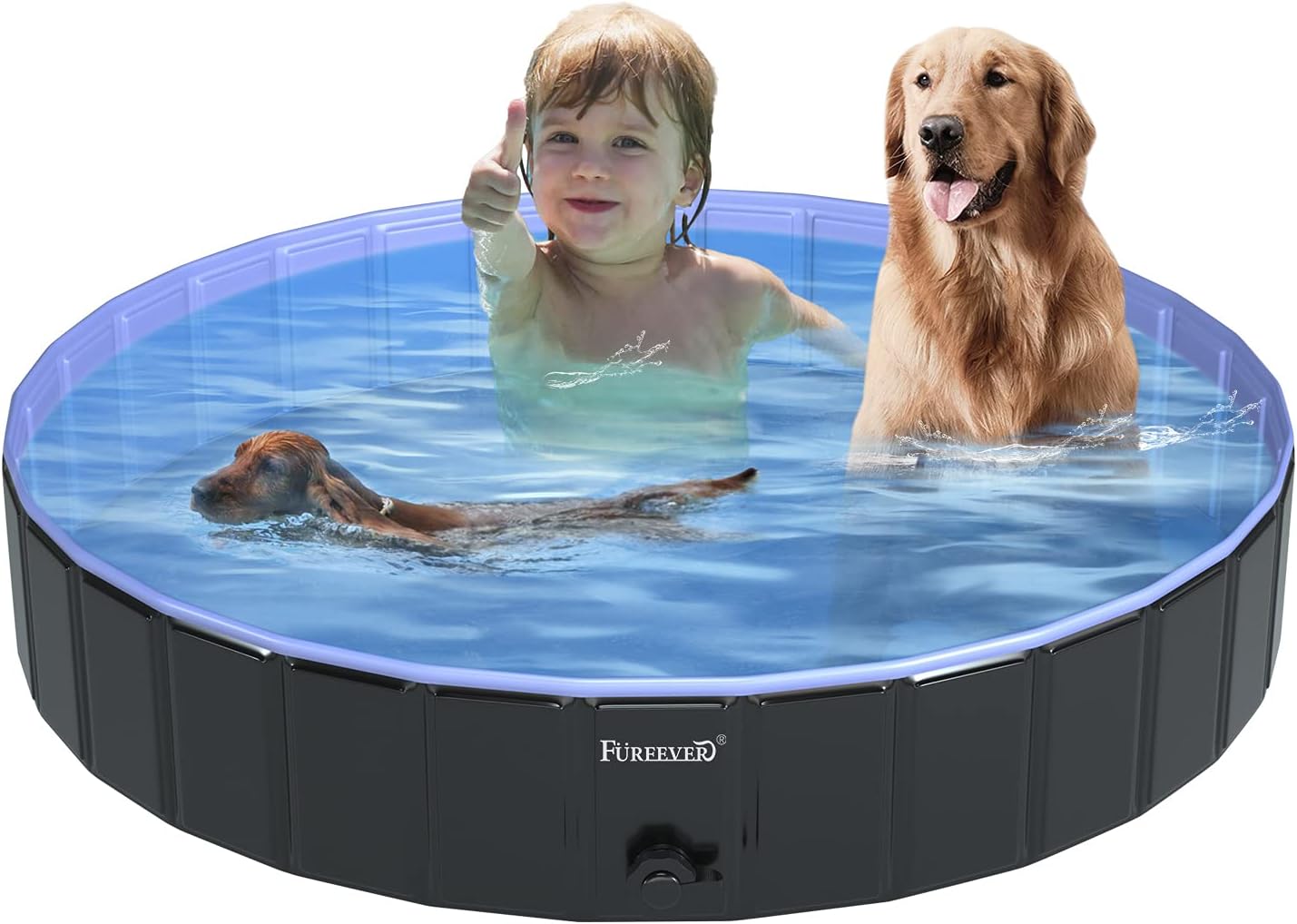 Dog Pool, Foldable Kiddie Pool for Kids, Portable Kid Pool for Backyard, Indoor & Outdoor Collapsible Pet Pool, Durable Dog Swimming Pool for Large Medium Small Dogs and Cats (Black, XL: 63'' x 12'')