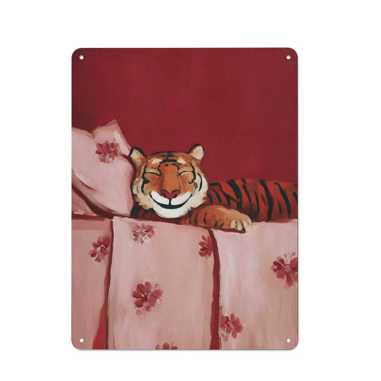 Sleeping Tiger Painting Character Metal Wall Decor 40x30cm, Vintage Metal Sign for Home, Shop, Pub Or Studio Wall
