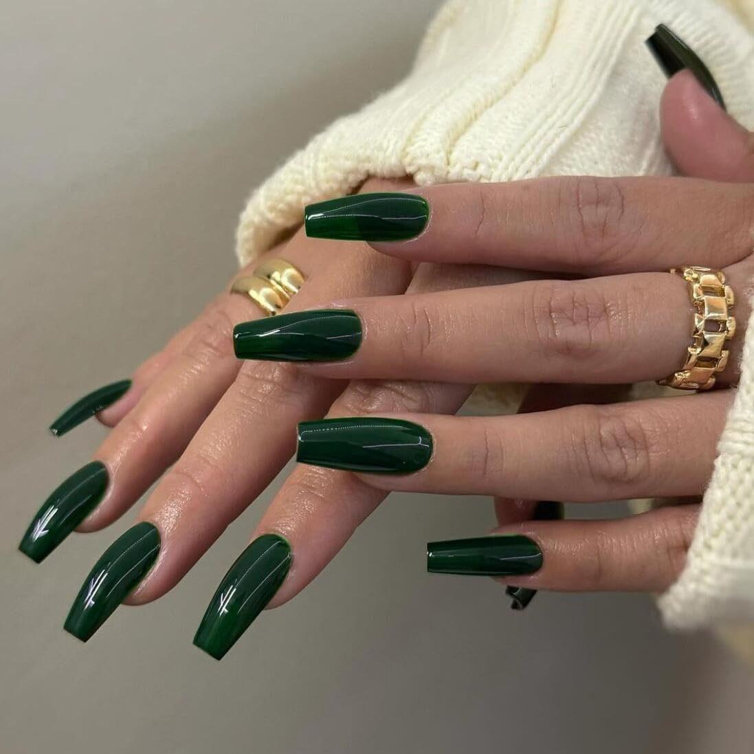 SXVME Dark Green Press on Nails Long Square, Forest Green False Nails Coffin - Image 2