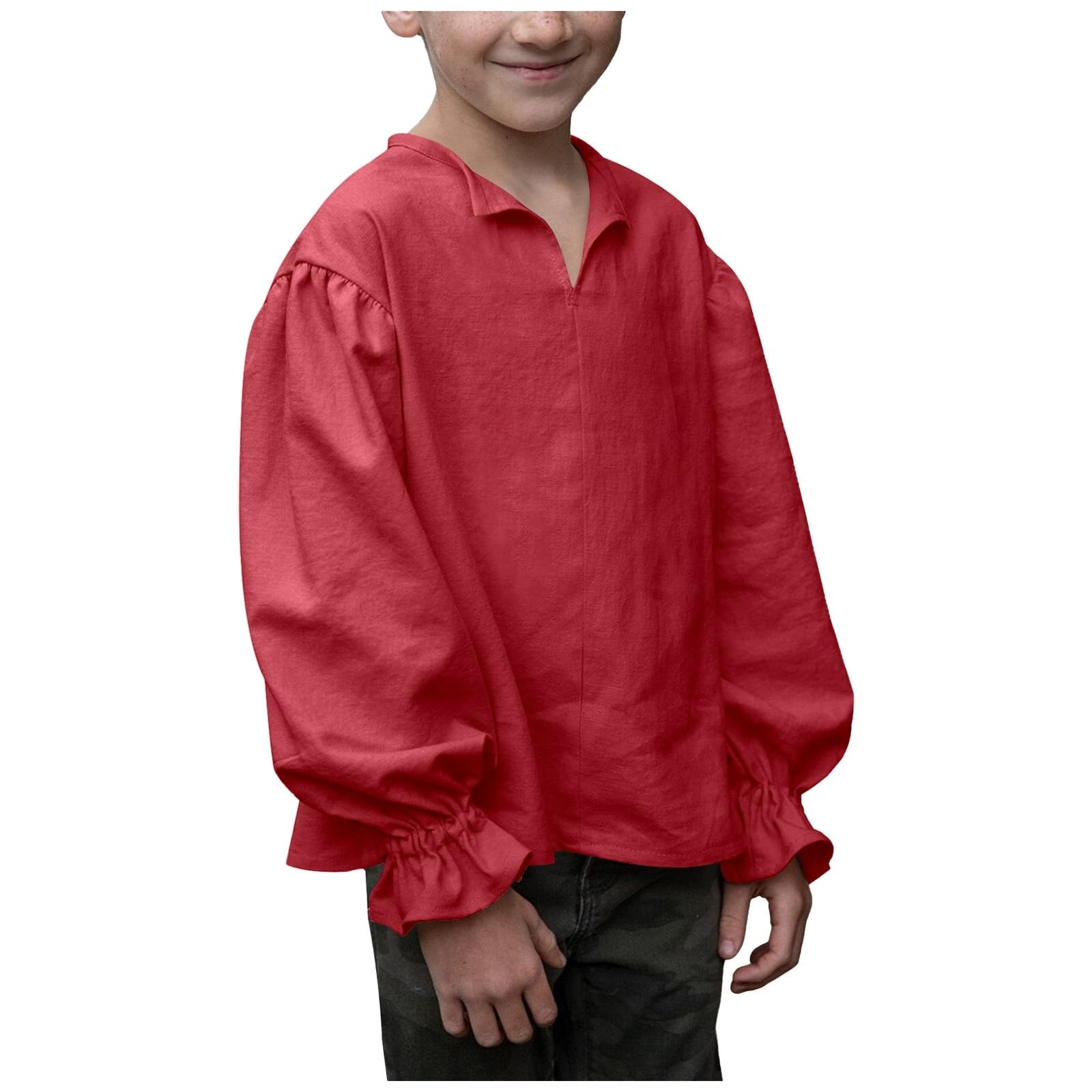 Kids Pirat Shirt Ruffled Long Sleeves Blouse Shirts Medieval Dress Shirts for Boys Vintage Victoriat Costume Shirt Tops Medieval Renaissant Ruffle Pirat Costume (Red, 6-7 Years)