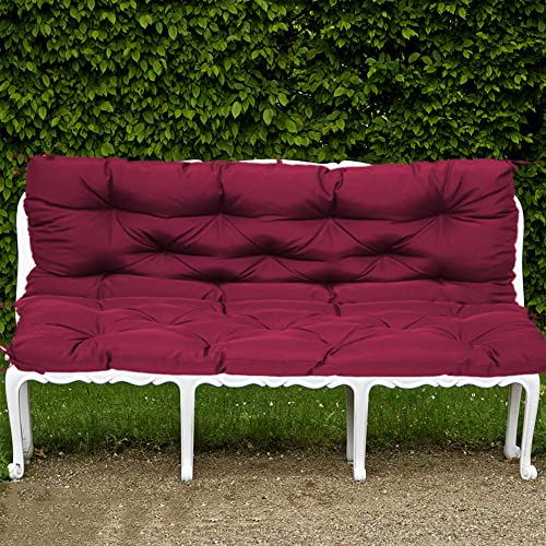 Cojín impermeable para columpio de exterior, resistente al sol, con respaldo, cómodo para muebles de jardín de 2 y 3 plazas, color rojo, 120 x 100 x 10 cm