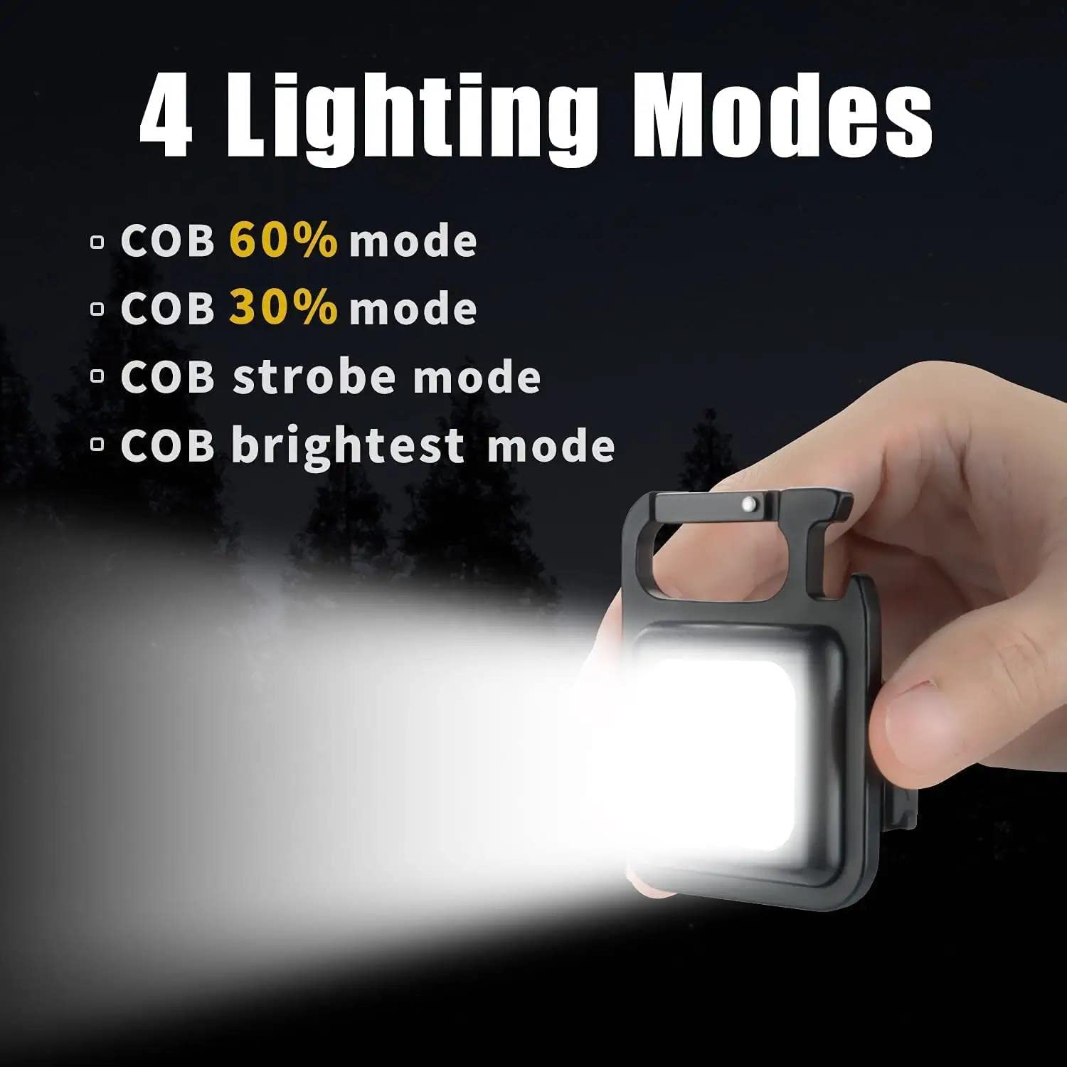 BuenoVida Keychain LED Rechargeable Flashlights Torch with Bottle Opener, Magnet Base 500 Lumens Portable Emergency COB Light for Camping Outdoor (Pack of 2) 2