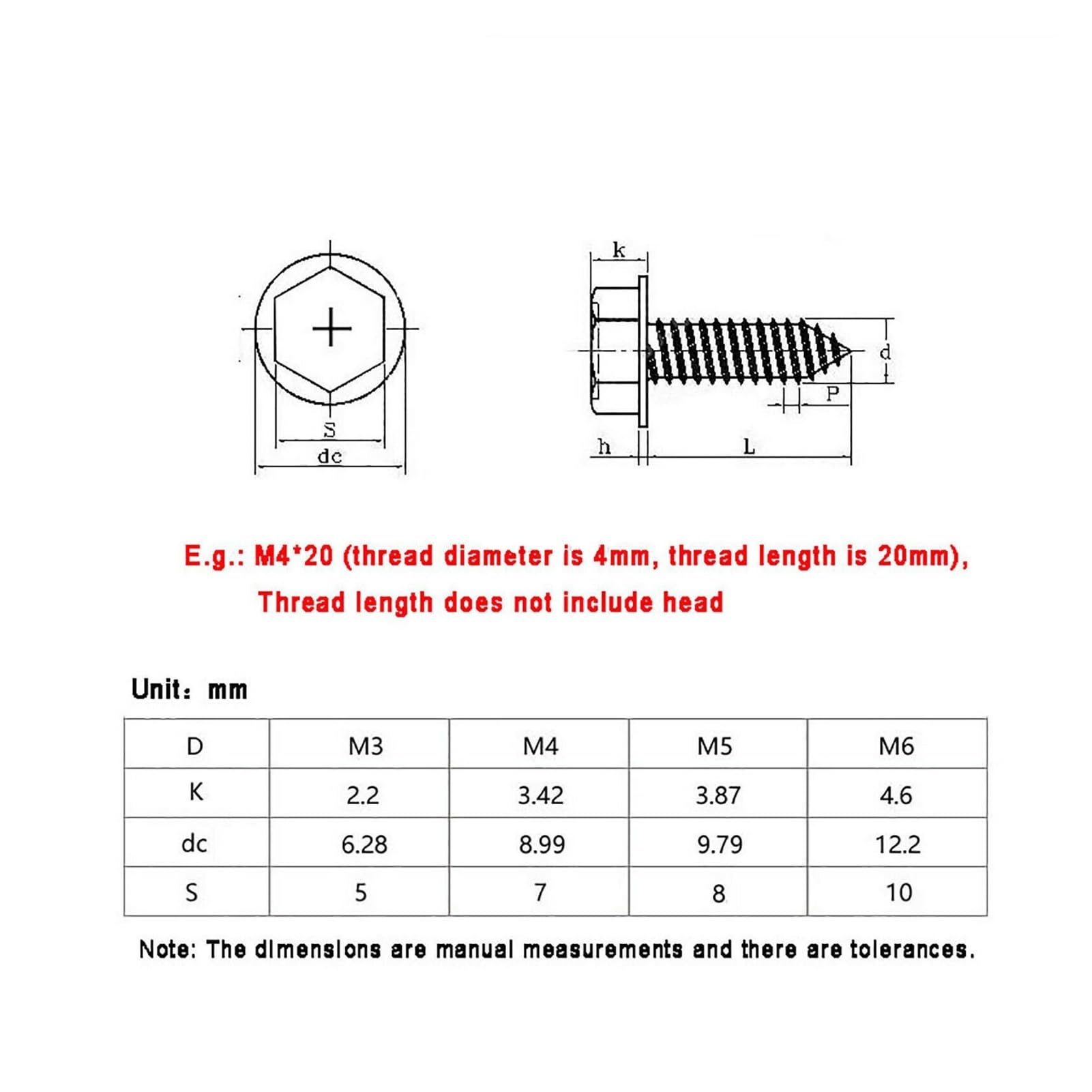 Tornillos Tornillos autorroscantes Tornillo de Ace Tornillos autorroscantes hexagonales de Acero Inoxidable 304 con Cabeza en y Brida Hexagonal, Clavos for Madera M3 M4 M5 M6(M5x30 20pcs)