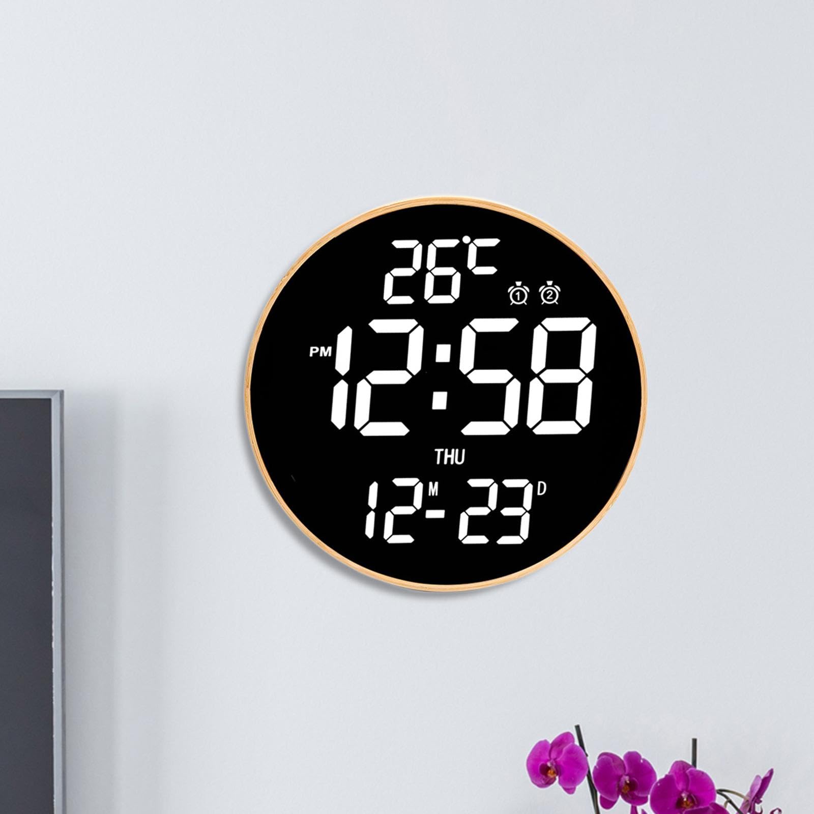 Orologio Digitale da Parete, Orologio da Appendere al Muro, Visualizzazione della Settimana, Indicatore della Data, Sveglia Moderna a LED, Superficie Nera, Luce Bianca
