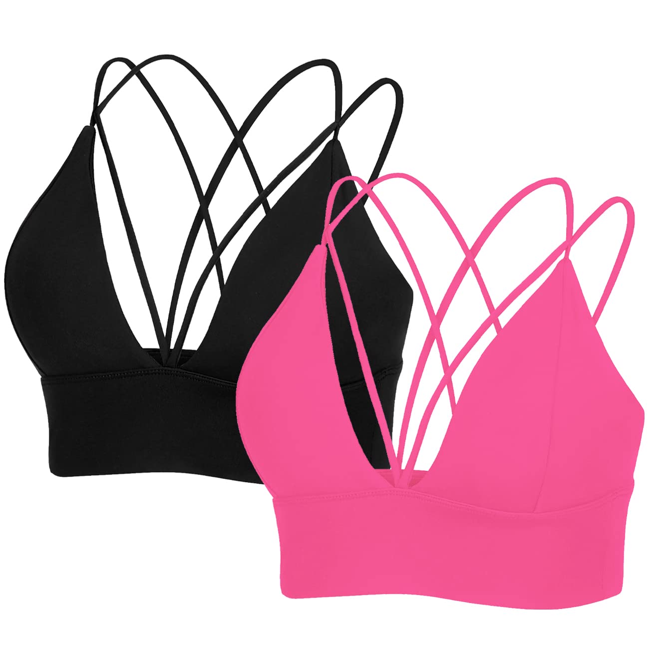 MotoRun Padded Strappy Sports Bras for Women Criss Cross Back Medium Support Workout Running Yoga Bra
