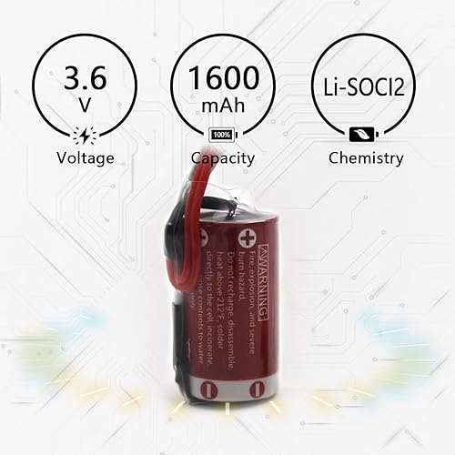 Miniatura 5 de Paquete de 2 baterías de cloruro de tionilo de litio de 3.6 V 1600 mAh con conector RD029, compatible con Omron C20H, C28H, C40H, C60H, C200, C200H,