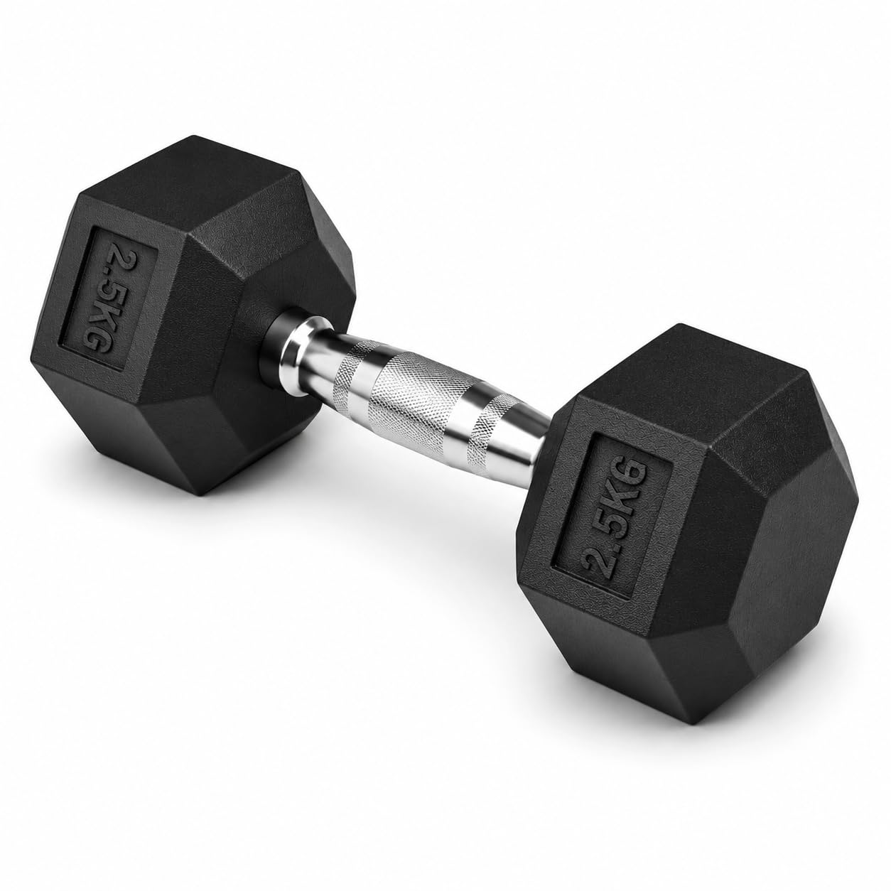 2.5kg Hex Dumbbell, Single Rubber Encased Hexagonal Weight with Chrome-Plated Knurled Steel Handle, Anti-Roll Hand Weight for Home Gym Fitness and Strength Training